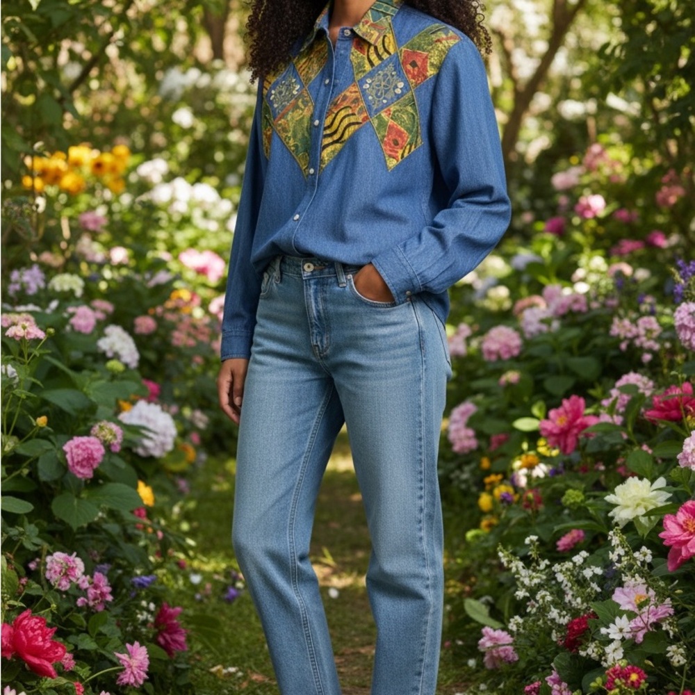 Blue Denim PatchWork Top - image 1